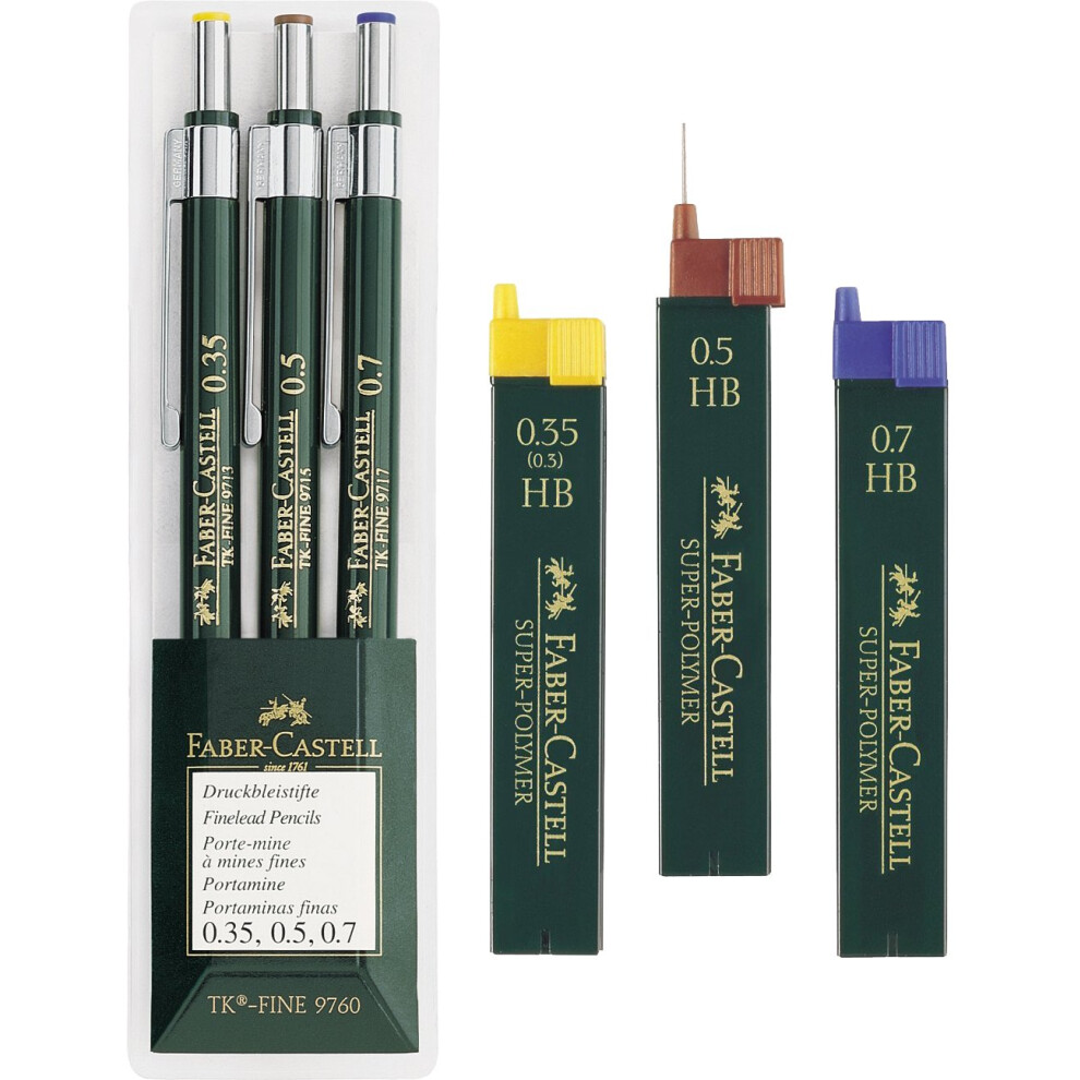 TK-FINE 9760 136030 Set of 3 Mechanical Pencils Lead Thickness: 0.35 mm; 0.5 mm with 0.7 mm; barrel colour: green. Eco Bundle HB