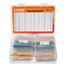 1000 Pcs 25 Values Resistor Kit 1 Ohm-1M Ohm with 1% 1/2W Metal Film Resistors Assortment