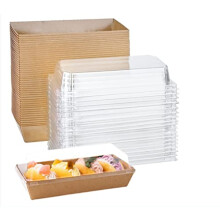 50 Pack Paper Charcuterie Boxes with Clear Lids, Brown Disposable Food Containers Bakery Boxes for Sandwich,cake roll, Hot Cocoa Bombs, Strawberries,