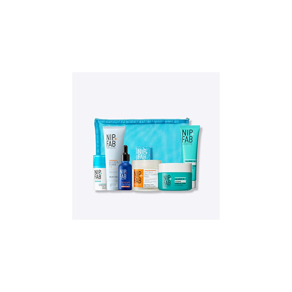 Nip + Fab Exfoliate & Hydrate Gift Set | Smooth Texture and Boost Glow with Glycolic acid | Glycolic Scrub, Concentrate, Pads | Hyaluronic Cream