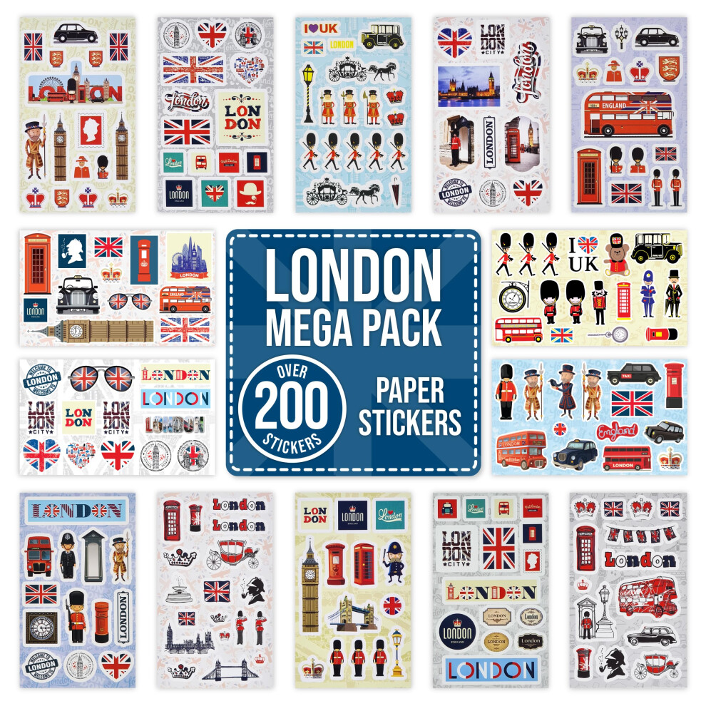 London Icon Landmark Stickers for Scrapbooking, Crafting, Decorating - Over 200 Self Adhesive Paper Stickers 14 Designs - Party Decoration Supplies
