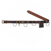 TOURBON Adjustable Genuine Leather Tool Belt Hammer Hatchet Holder Tape Measure Drill Holster for Outdoor Carpenters, Dark Brown, 135*5cm