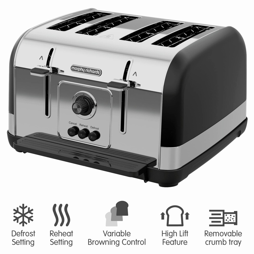 venture-black-4-slice-toaster---defrost-setting---high-lift-feature---240131
