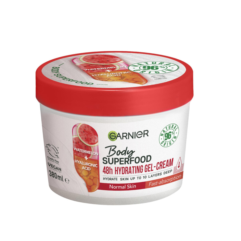 Body Superfood, Hydrating Gel-Cream for Body, With Watermelon & Hyaluronic Acid, Body Gel-Cream for Normal Skin, Vegan Formula, 380ml