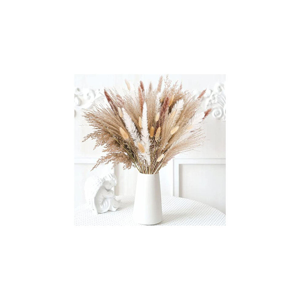 Jullfall 85 Pieces Pampas Grass Artificial Flowers Decorative, Natural Dried Pampas Grass Plants Fluffy Dried Flowers For Home Decor, Boho Living Room