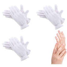 100% Cotton Gloves for Eczema,3 Pairs White Cotton Moisturizing Gloves Over Night Bedtime | Cosmetic Inspection Premium Cloth Quality | Dry Sensitive