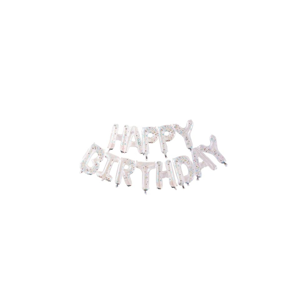 Clear Rainbow Confetti Filled 'Happy Birthday' Balloon Banner Bunting Party Decoration 1.5m in length