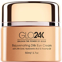 GLO24K -Augencreme mit 24 Karat Gold Hyaluronsure Hagebuttenl und Vitaminen. Minimiert Falten und Feinleine um die Augen