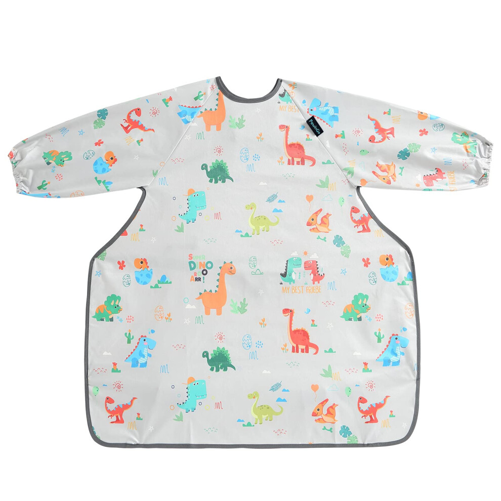Weaning Bib Attaches And Fully Cover To Baby Highchair, Long Sleeves Bib With Waterproof, Comfortable,Machine Washable, Suitable For Blw 6 Month To Pewingo