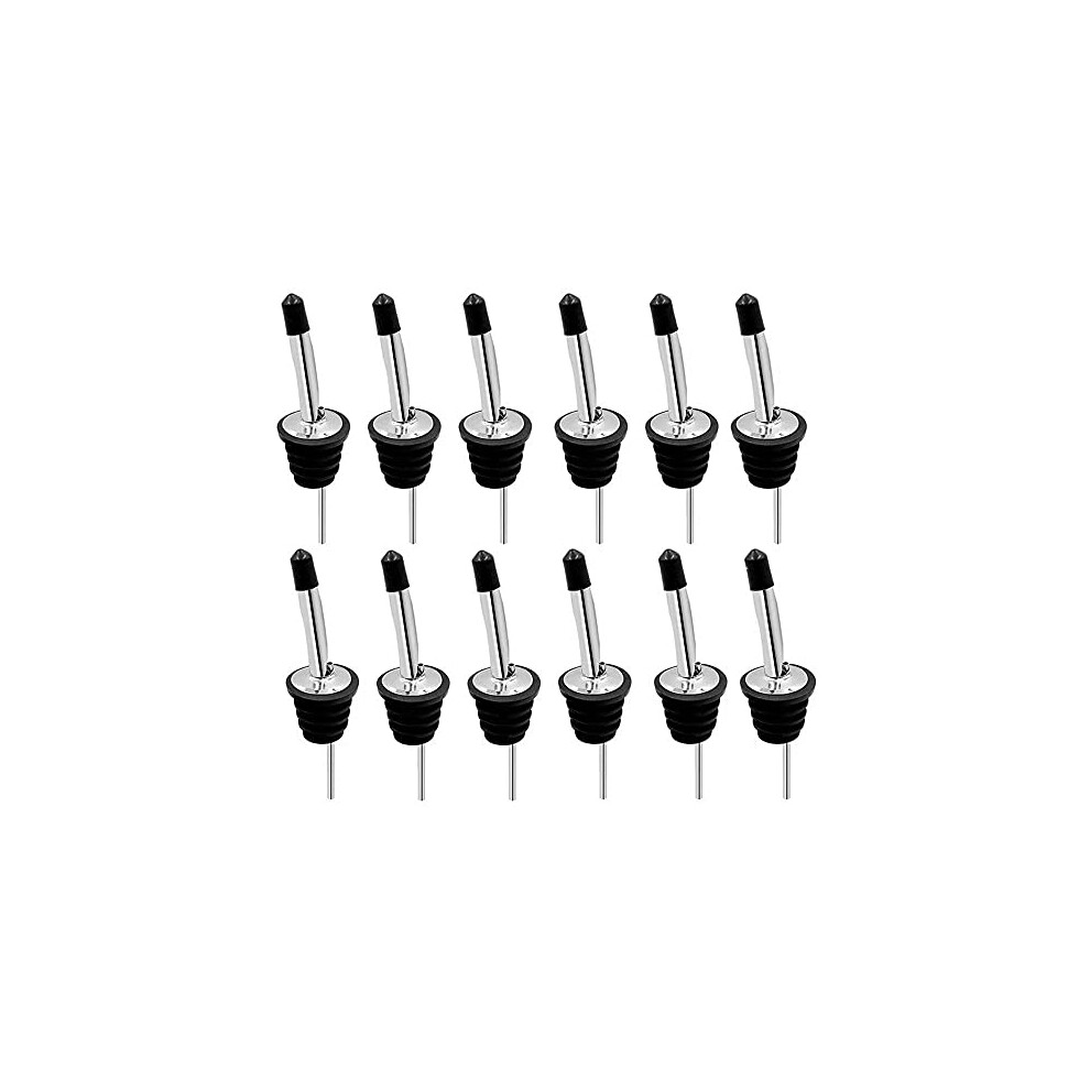 12Pcs Stainless Steel Liquor Spirit Bottle Speed Pourers Tapered Spout with Rubber Dust Caps Liquor Bottle Pourers with Silicone