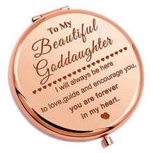 Goddaughter Gift from Godmother - Rose Gold Compact Mirror, Dual-Sided Magnifying, Engraved Pocket Makeup Mirror, Inspirational Christian Gift
