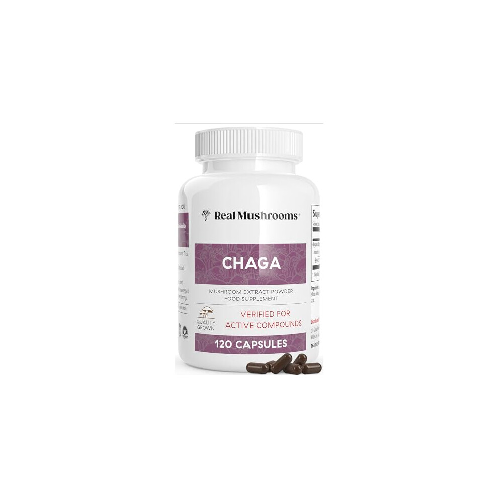 Real Mushrooms Chaga Extract (120Ct) Immune And Digestive Support Organic Capsules - Non-Gmo Supplement With Beta-Glucans