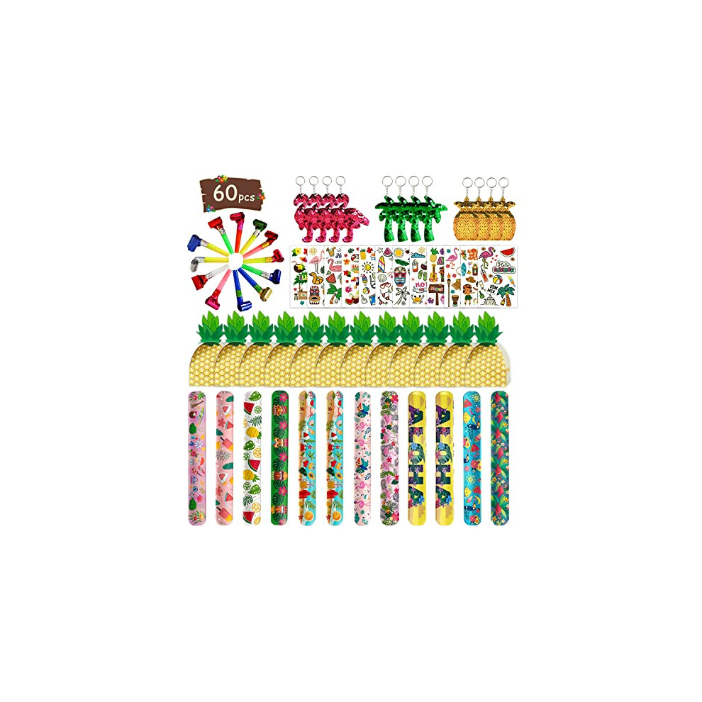 Hawaiian Party Decorations for Kids, 60pcs Hawaiian Party Bag Fillers - Keychains Bracelets Blowers Luminous Temporary Tattoos, Summer Beach Luau-image-OPC-PDVKYP7-NEW