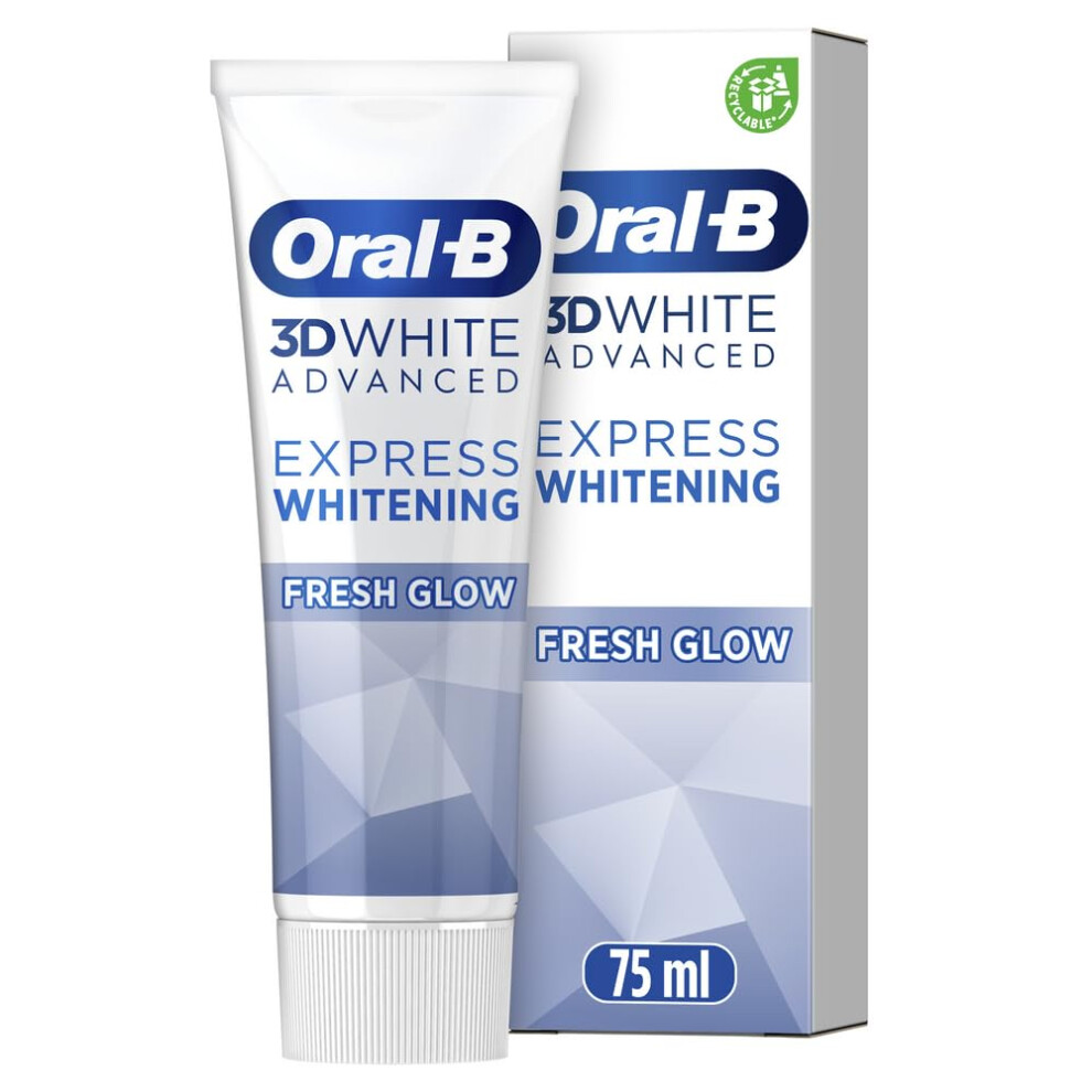 3D White Advanced Toothpaste, Express Whitening, Fresh Glow, 75 ml, Teeth Whitening & Teeth Stain Removal, Icy Mint Flavour