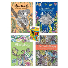 Set of 4 Relaxing & Soothing Colouring Books with 20 Colouring Pencils, Containing Therapeutic Designs to Inspire a State of Calm & Relaxation to Help