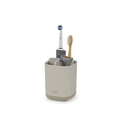 Joseph Joseph Easy-Store - Toothbrush Holder Caddy Bathroom Storage, Compact- Matt Finish, Ecru