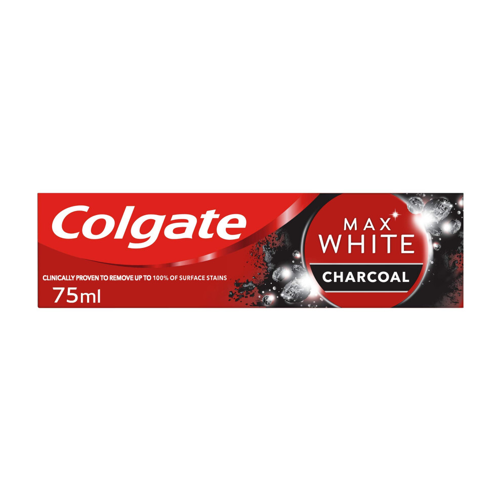 Max White Charcoal Toothpaste 75ml, Teeth Whitening Toothpaste, Clinically Proven Formula, Removes Up to 100% of Surface Stains with Activated