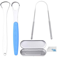 3X Tongue Scrapers - Steel Cleaners with a Lightweight Carry Case - for Home and Travel - Reduce Bad Breath, Remove Excess Food Particles