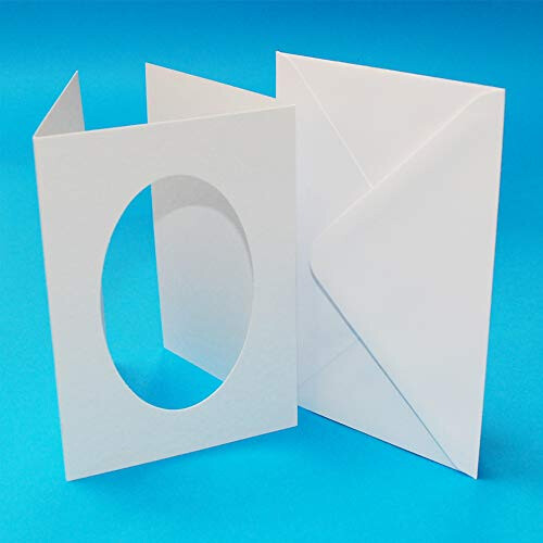 A6 White Hammered 3 Fold Oval Aperture Cards & Envelopes
