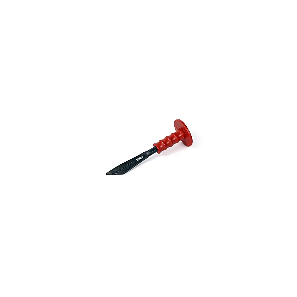 Hilka 62684010 10-Inch Plugging Chisel With Grip, - Drop-Forged Steel, Grooved For Debris, Mortar And Cement Removal, Induction Hardened Red