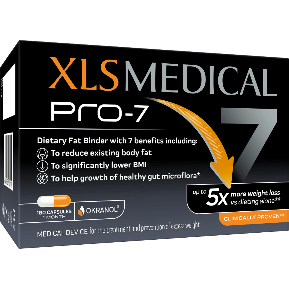 XLS Medical PRO-7 - Weight Loss Pills - Up to 5X More Weight Loss Versus Dieting Alone, 7 Clinically Proven Benefits - 180 Capsules - 1 Month Supply