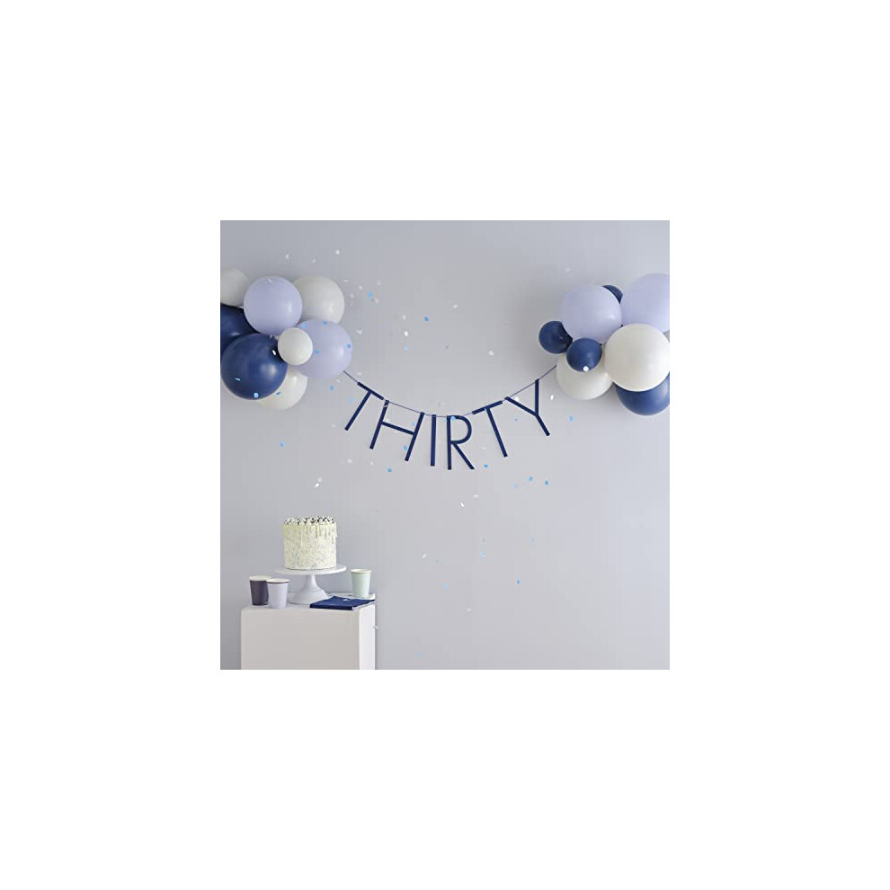 30th Navy Blue Birthday Party Eco Banner Thirty Bunting Hanging Decoration,Medium