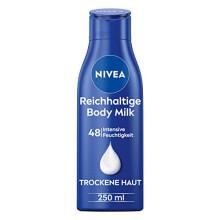 Rich Body Milk (250 ml), for 48h Moisturiser, Lotion with 3-in-1 Formula for Dry Skin with Deep Care Serum, Almond Oil and Vitamin E