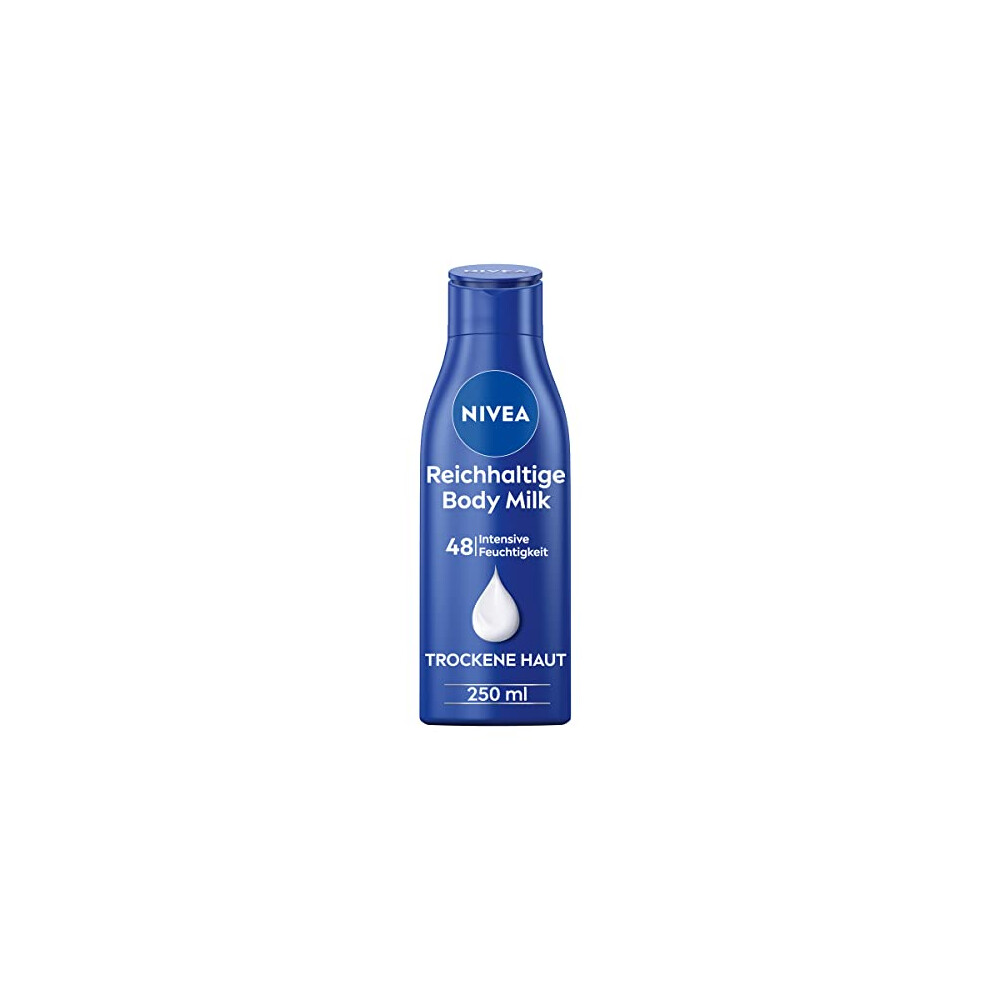 Nivea Rich Body Milk (250 Ml), For 48H Moisturiser, Lotion With 3-In-1 Formula For Dry Skin With Deep Care Serum, Almond Oil And Vitamin E