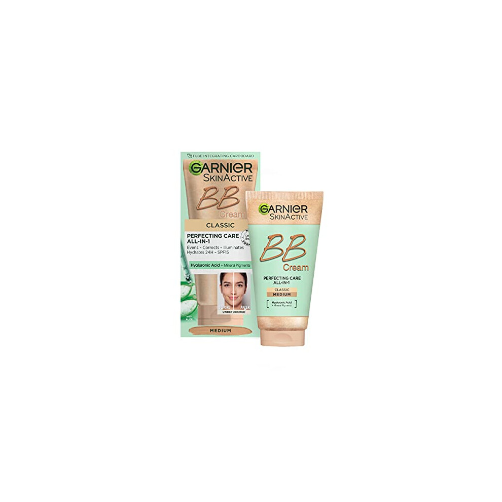 SkinActive Classic Perfecting All-in-1 BB Cream, Shade Classic Medium, Tinted Moisturiser SPF 15, Brightens and Evens Skin, With Hyaluronic Acid, Aloe