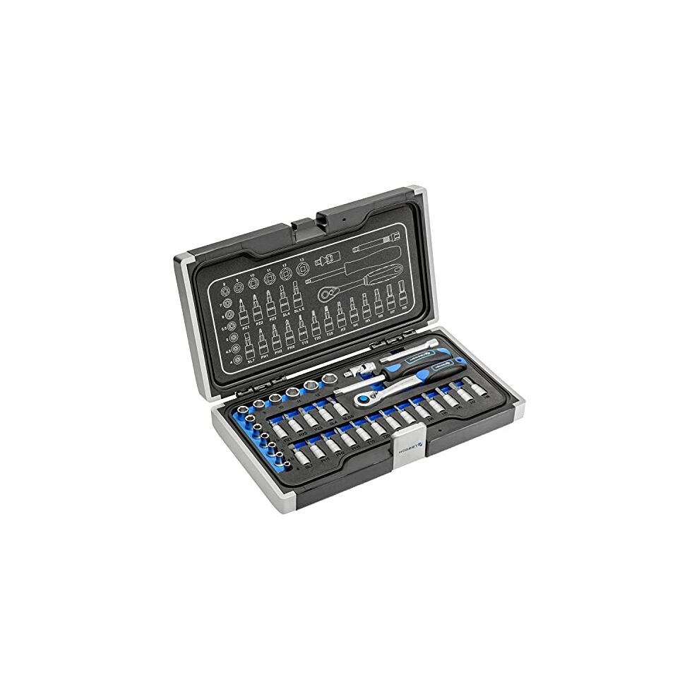 Hã¶Gert Technik - Tool Set I Socket Spanner, Bits And Equipment 1/4 Inch I Alloy Chrome Vanadium Steel I Drop Forged I Ratchet Mechanism With 72 Pawls 5901867178589