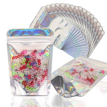 100Pcs 9 x 13cm Foil Pouch Bag Stand up, Food Packaging Bags with Clear Window, Reusable Mylar Bags for Food Self-Sealing Storage Supplies