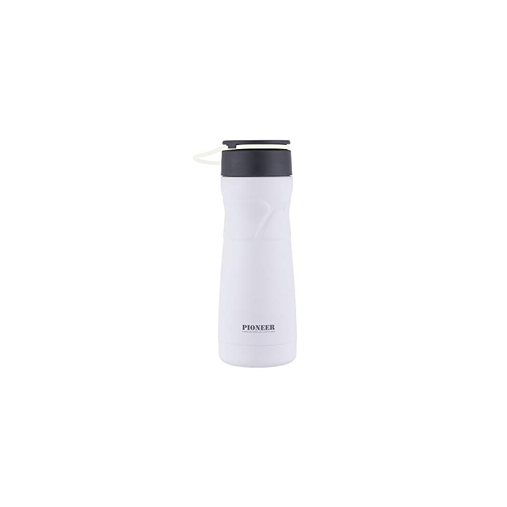 STD450W Vacuum Insulated Stainless Steel Double Walled Drink Pod Flask with Rubber Handle and Strainer Hot and Cold for up to 8 Hours 100% Leak Proof