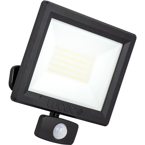 Luceco Essence Multi-Position Floodlight with PIR Motion Sensor, 50 Watts, 6000K Colour Temperature, IP65 Rated, Black