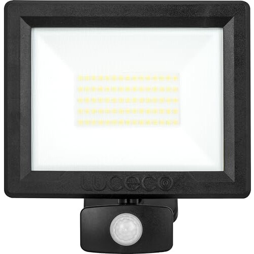 Luceco Essence Multi-Position Floodlight with PIR Motion Sensor, 50 Watts, 6000K Colour Temperature, IP65 Rated, Black 1