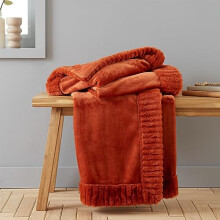 Velvet and Faux Fur 150x200cm Blanket Throw Burnt Orange