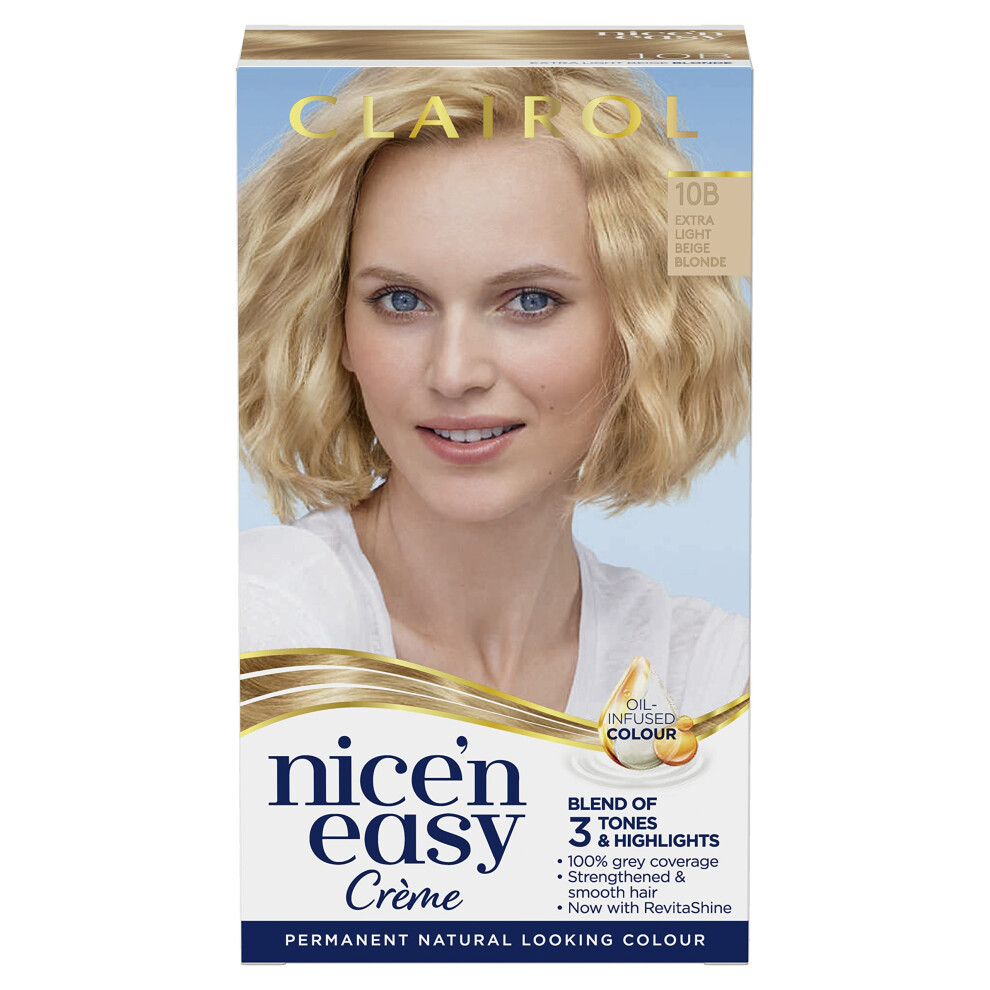 Nice'n Easy CrÃ¨me, Natural Looking Oil Infused Permanent Hair Dye, 10B Extra Light Beige Blonde