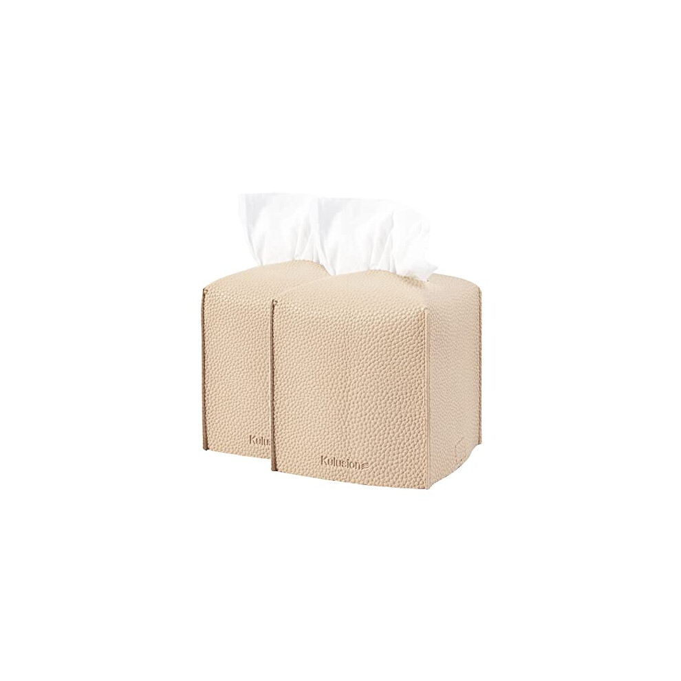2Pcs Tissue Box Cover, Square Modern PU Leather Tissue Box Holder, Decorative Holder Organizer for Bathroom Vanity Countertop, Car, Night Stands,