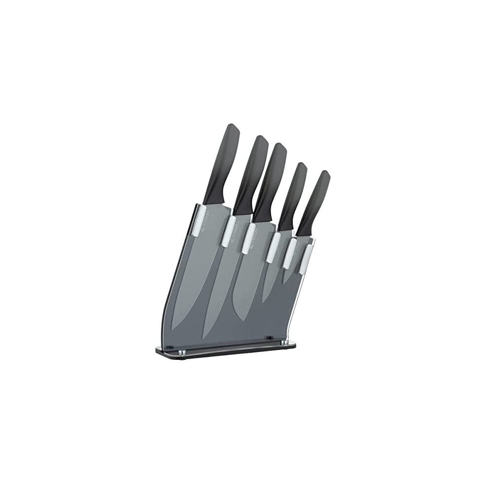 Twilight Knife Block Gift Box | 5 Kitchen Knives Set and Knife Holder with a 10 Year Guarantee | Two Tone Black and Grey, 6-Piece