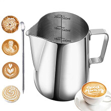 Milk Frothing Pitcher, 350ml/600ml/12oz/20oz Stainless Steel Coffee Creamer Milk Coffee Milk Jug Cup with Measurement Mark , Espresso Steaming Pitcher