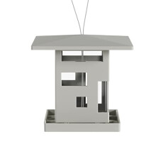 Modern Hanging Bird Feeder with Architectural Design, Gray, 23x23x21 cm