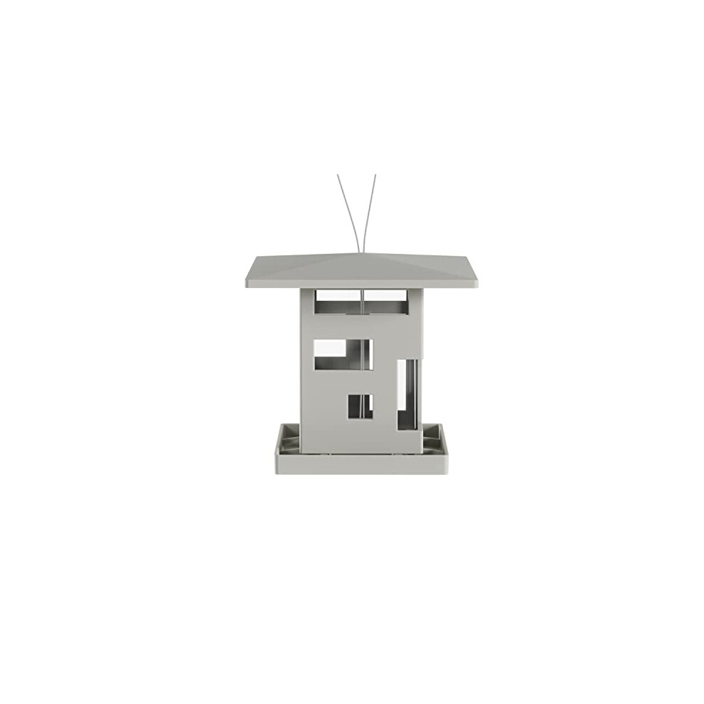 Modern Hanging Bird Feeder with Architectural Design, Gray, 23x23x21 cm