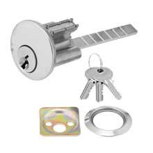 Polished Chrome Rim Cylinder, Security 5 Pin Rim Cylinder Door Lock Complete with Components of Three Keys, Trim Ring and Shim.