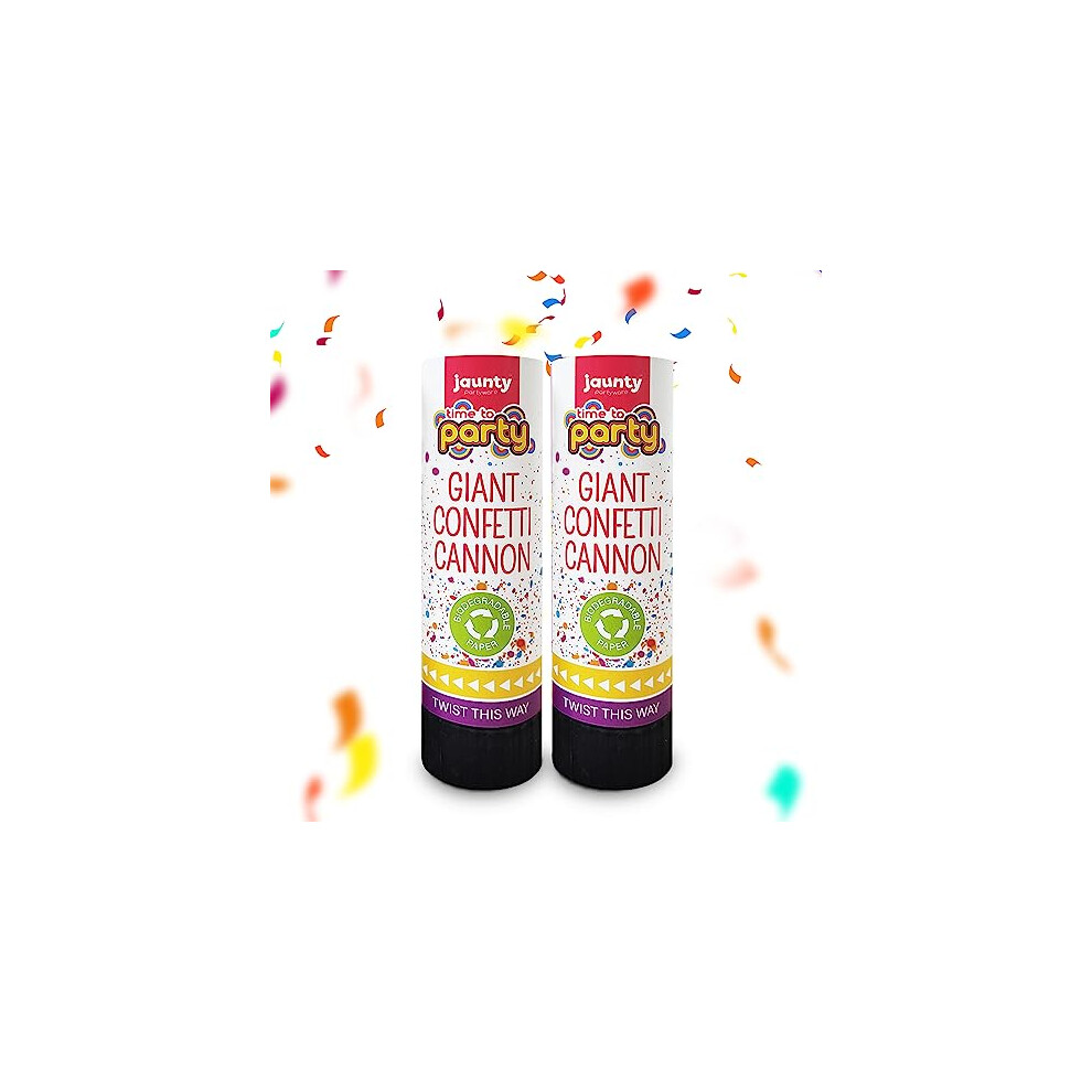 2pk Biodegradable Confetti Cannons Large | 22cm | Great for Birthdays, Parties and Weddings | Party Poppers Confetti Cannons Biodegradable Confetti