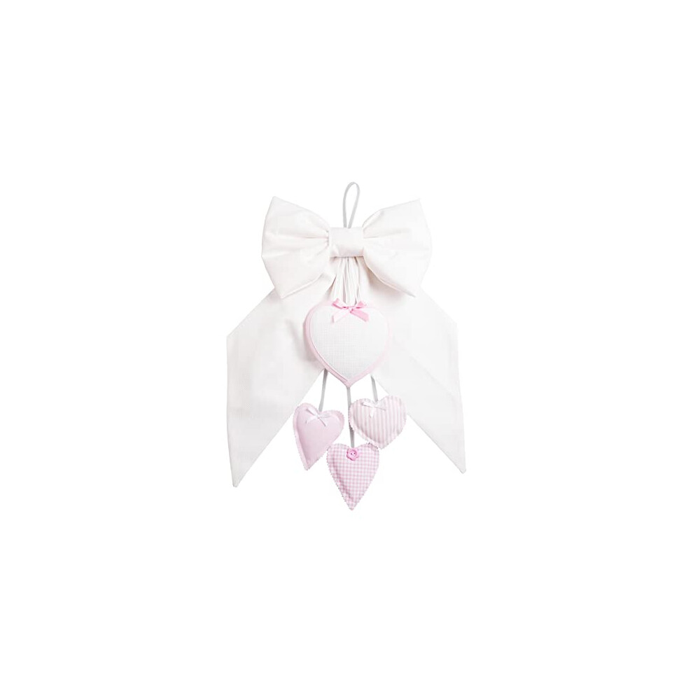 Birth Band With Hearts, Aida Canvas Heart For Embroidery, Cotton, Ideal For Hanging To Announce The Birth Of A Girl, 100% Made In Italy White/Pink Filet