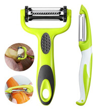 2 Pcs Multifunction Peelers Set, 3 in 1 Peeler and Straight Peeler, Vegetable Peeler, Fruit Peeler, Swivel Peeler, Carrot Peeler, Potato Peeler (Green