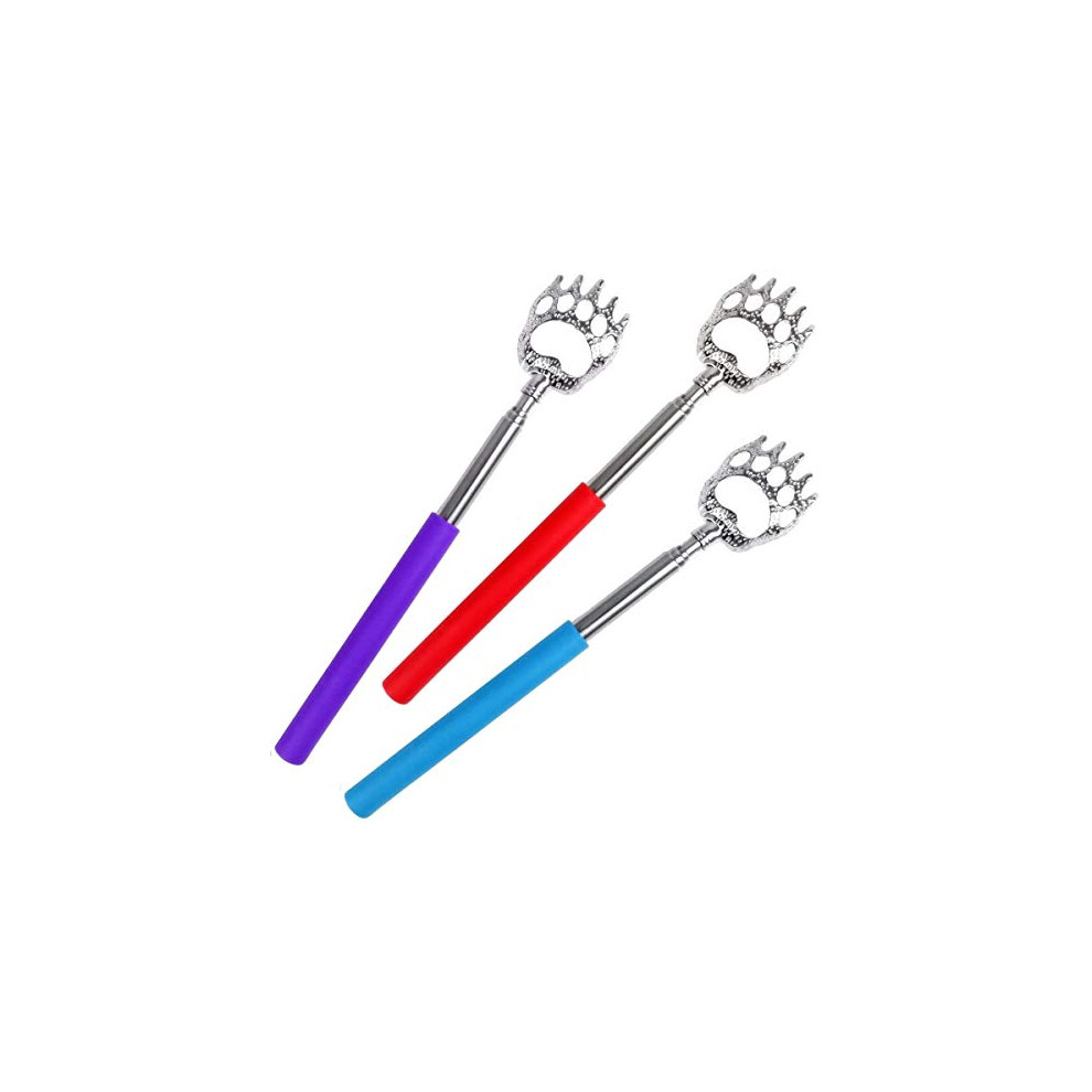 Glamza Purple/Red/Blue Telescopic Bear Claw Back Scratchers - Extendable Back Scratcher For Adults, Men, Women And Kids (,,Blue)
