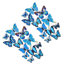 24pcs 3D simulation three-dimensional butterfly magnet wall sticker decoration refrigerator sticker home decoration(Blue)