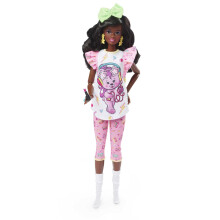 Barbie Rewind Puppe & Zubehör mit lockigem schwarzen Haar & 80er Jahre Schlafanzug, Sammlerstück