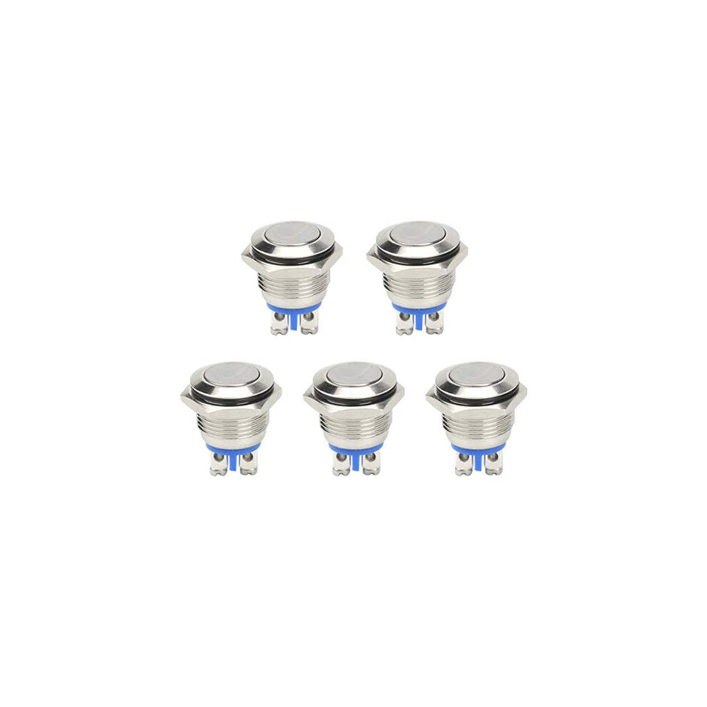 Wmycongcong 5 Pcs 16Mm Waterproof Momentary Push Button Switch 250V 3A 1No Spst Flat Top