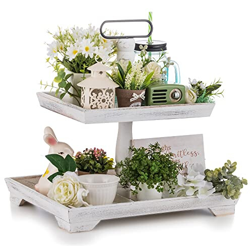 Hanobe Plateau Décoratif Petit Bois Blanc - Mini Plateau Salon, Coiffeuse Et Salle De Bain Pour Parfums